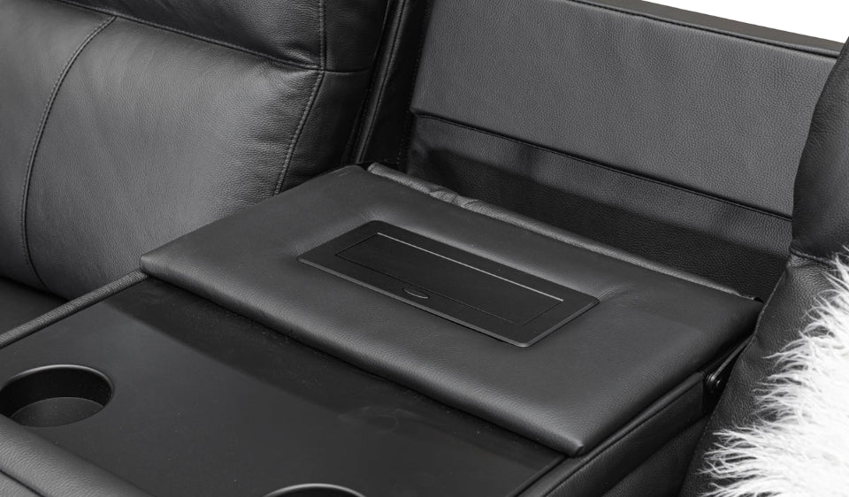 Archie Leather 6 Seater Corner Recliner Lounge (Black)