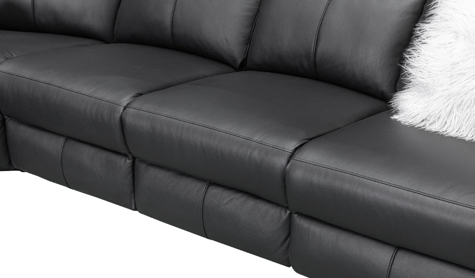 Archie Leather 6 Seater Corner Recliner Lounge (Black)