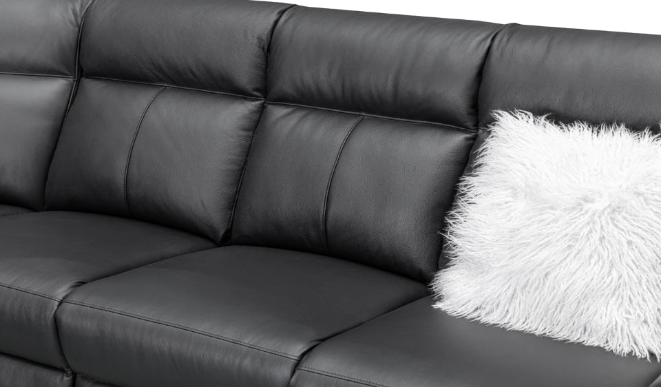 Archie Leather 6 Seater Corner Recliner Lounge (Black)