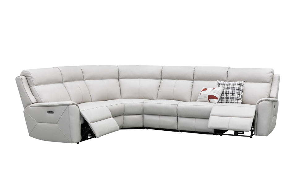 Archie Leather 6 Seater Corner Recliner Lounge (Black)