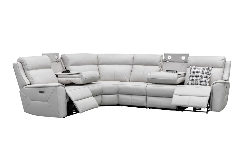 Archie Leather 6 Seater Corner Recliner Lounge (Black)