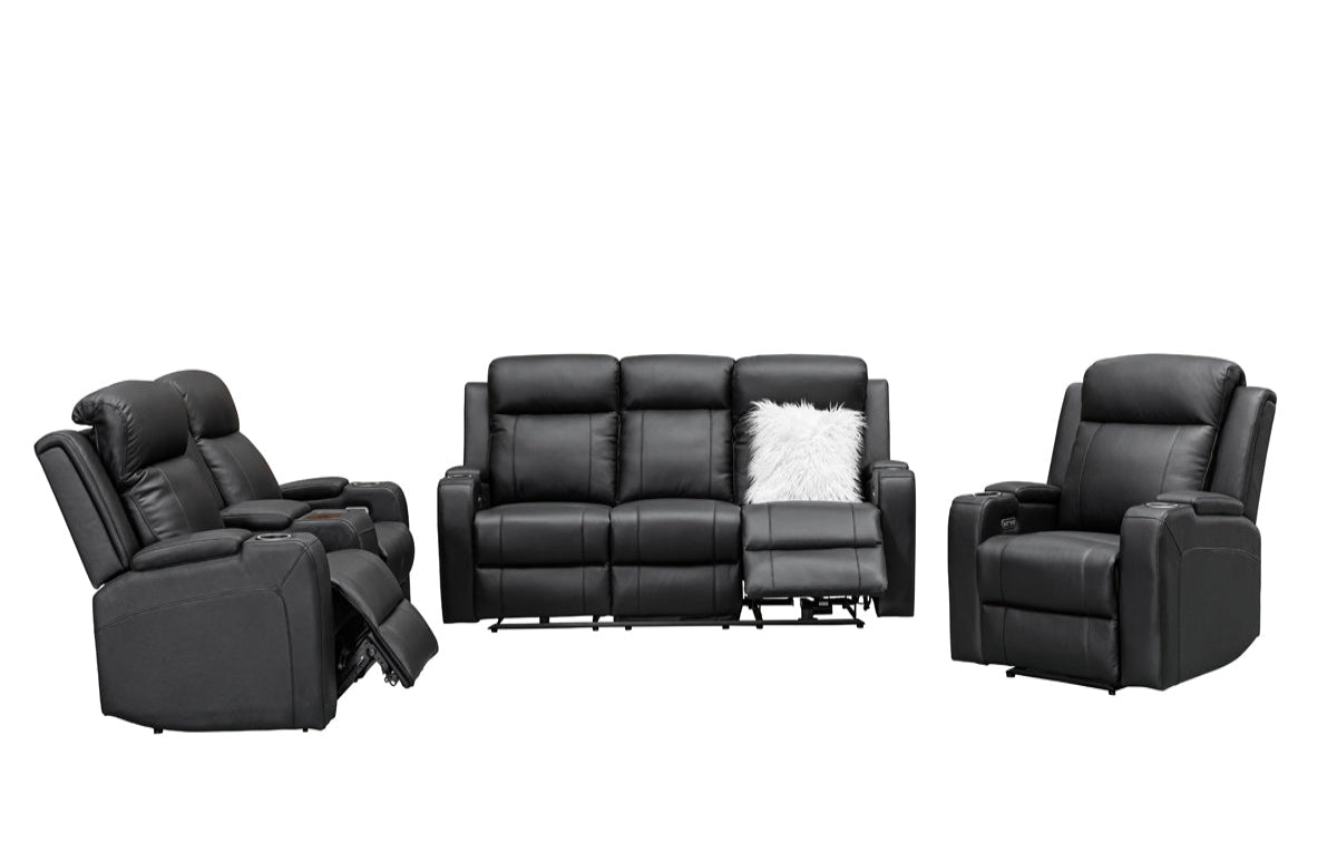 Louise Leather Recliner 1/2/3 Seat-(Grey / Black)