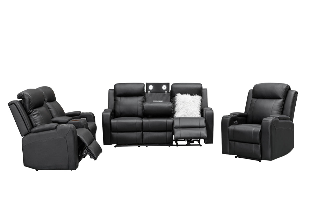 Louise Leather Recliner 1/2/3 Seat-(Grey / Black)