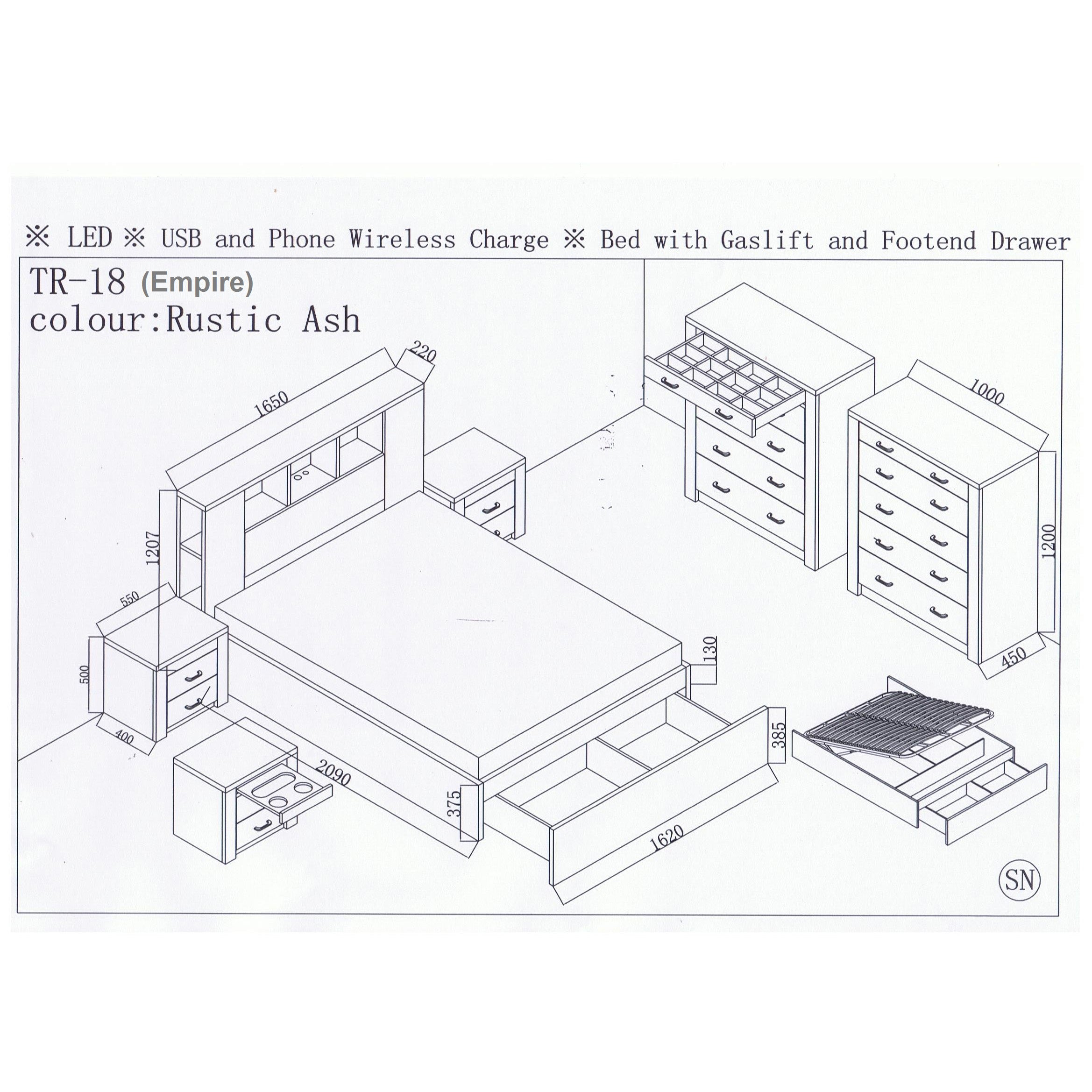 Empire With Gaslift Storage Base With 1 Drawer (Rustic Ash)