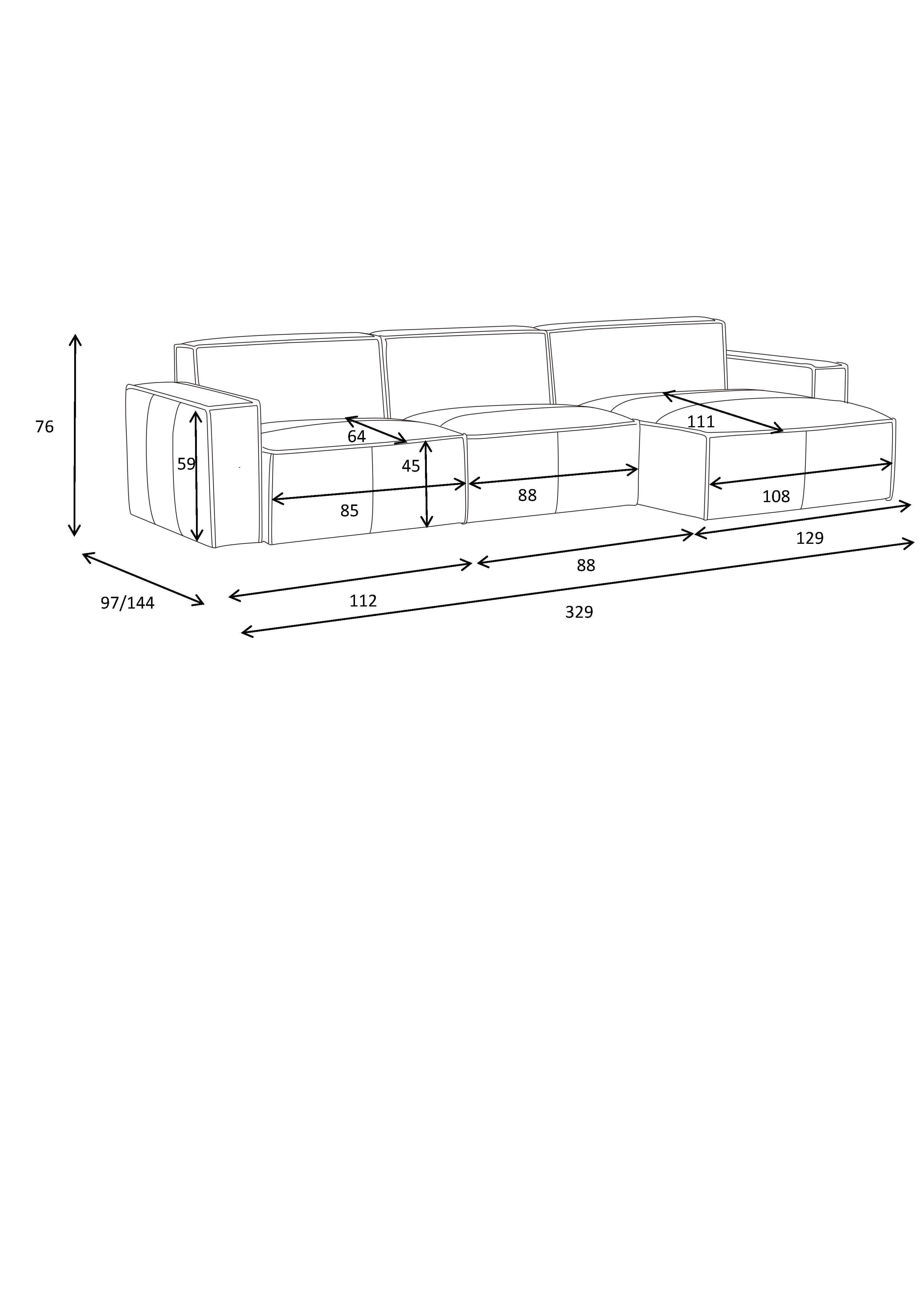Kavana Leather 3 Seat Chaise Lounge