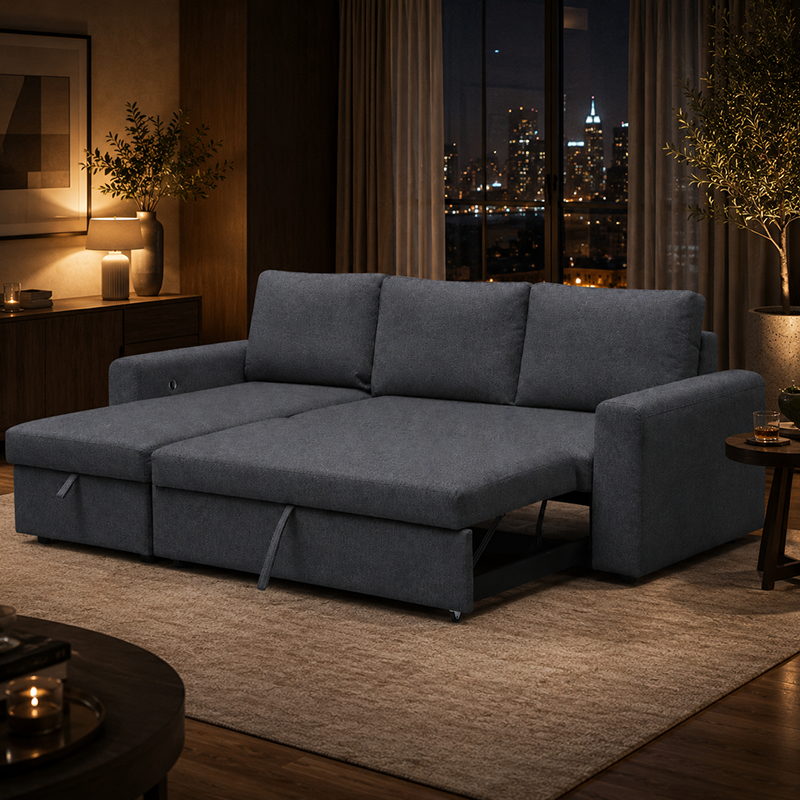 James Fabric Sofa Bed with USB-A/C Charger Charcoal