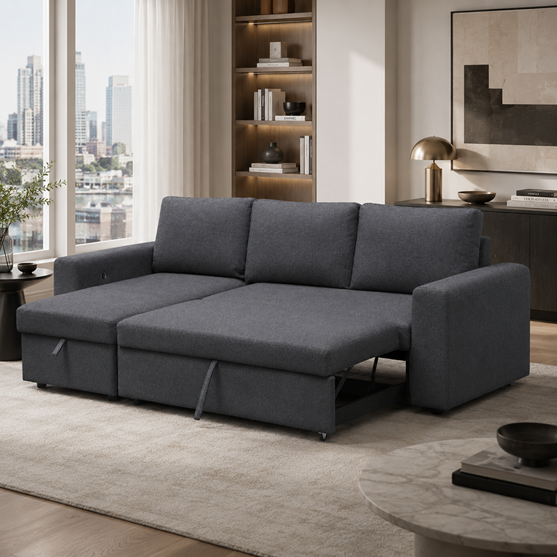 James Fabric Sofa Bed with USB-A/C Charger Charcoal