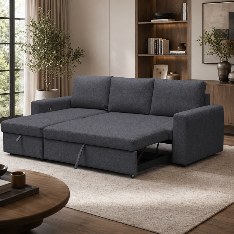James Fabric Sofa Bed with USB-A/C Charger Charcoal