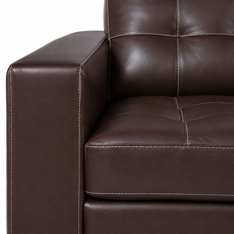 Jessie Bonded Leather Corner Suite with Ottoman (Dark Brown)