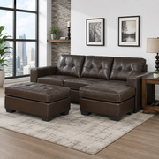 Jessie Bonded Leather Corner Suite with Ottoman (Dark Brown)