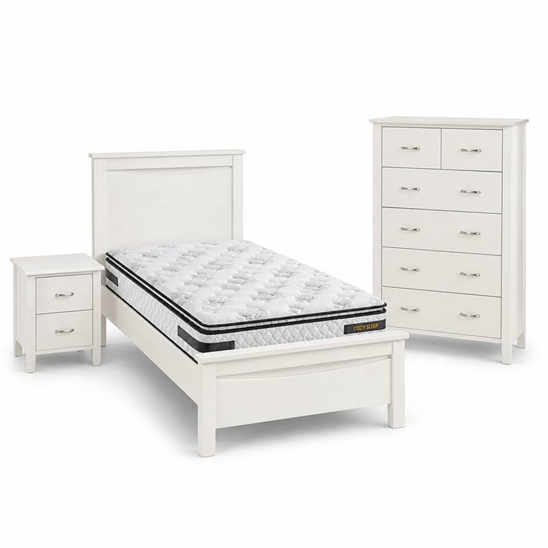 Joanna Bedroom Suite 4 Pieces (King Single Set) (White / Beige)