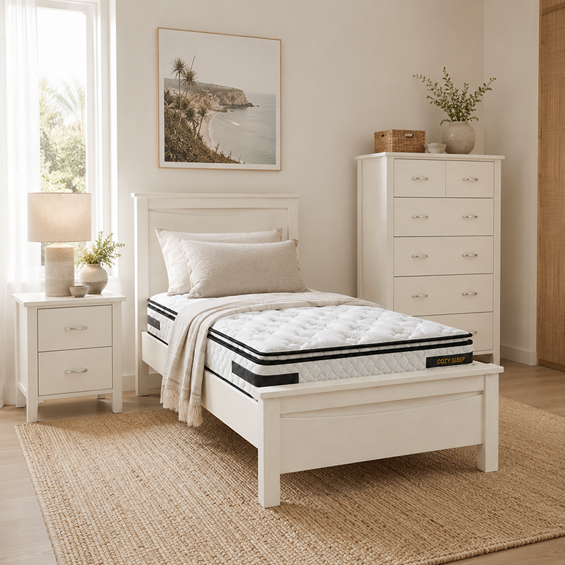 Joanna Bedroom Suite 4 Pieces (King Single Set) (White / Beige)