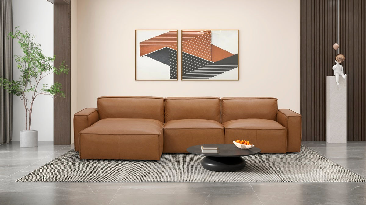 Kavana Leather 3 Seat Chaise Lounge