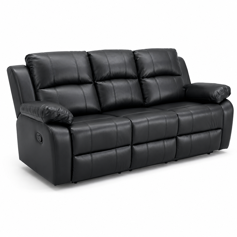 Katie 3 Seater Recliner / Bonded Leather (Black)