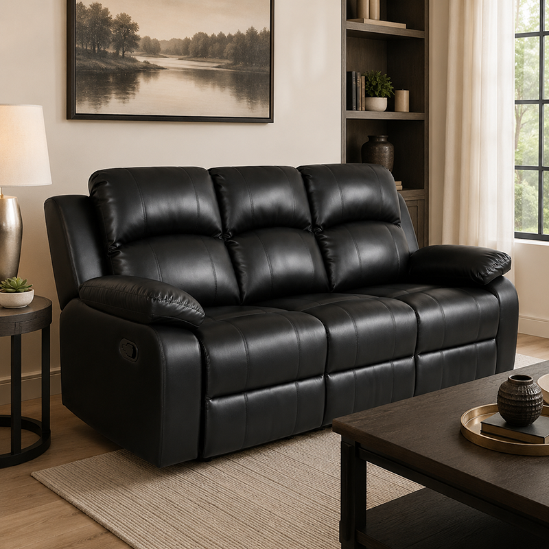 Katie 3 Seater Recliner / Bonded Leather (Black)
