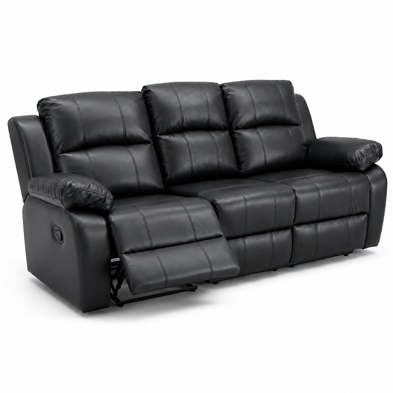 Katie 3 Seater Recliner / Bonded Leather (Black)