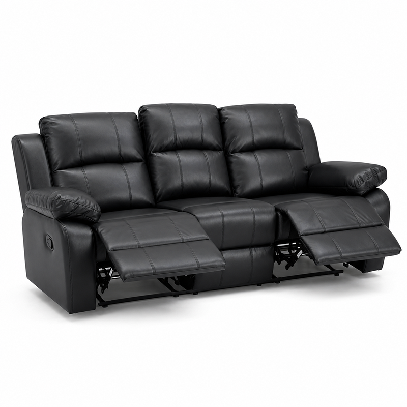 Katie 3 Seater Recliner / Bonded Leather (Black)
