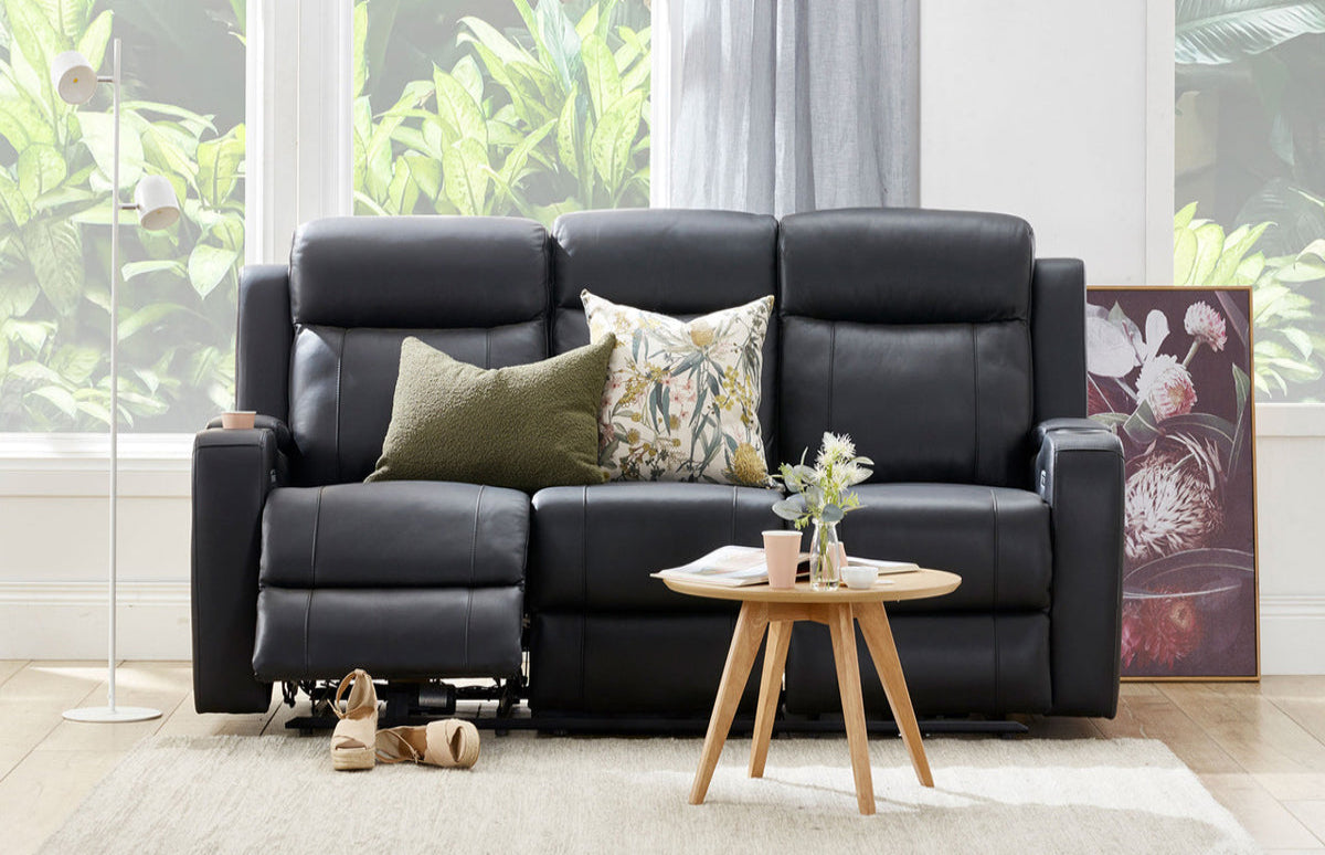 Louise Leather Recliner 1/2/3 Seat-(Grey / Black)