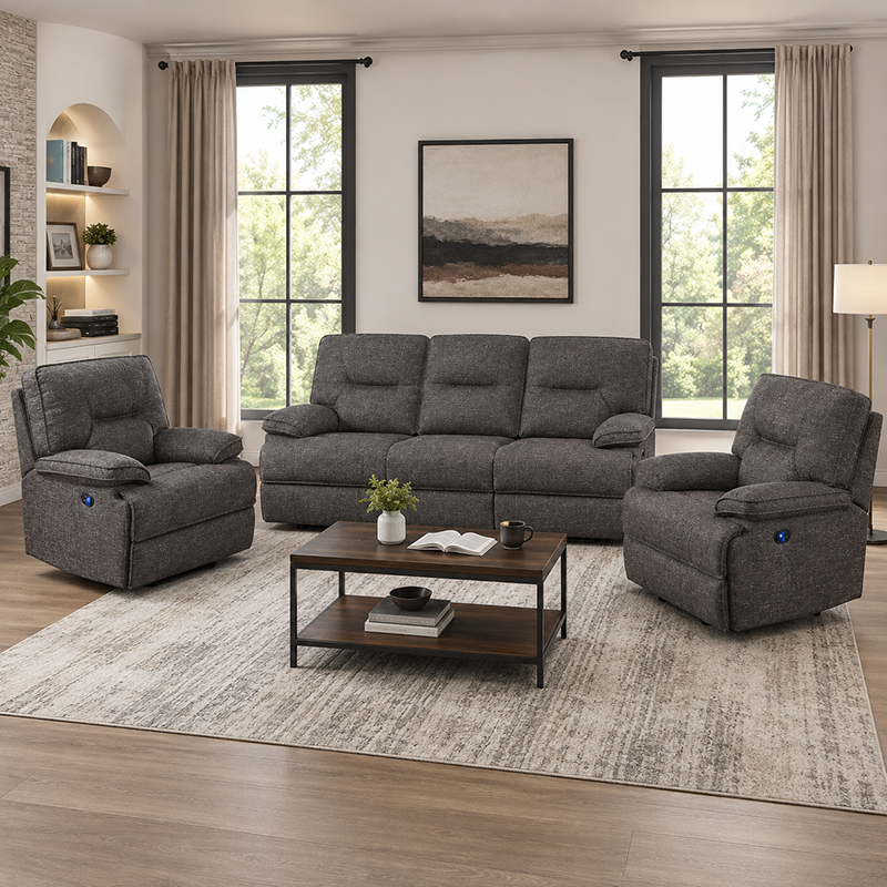 Maryland Fabric 3 Seater Electric Recliner (Dark Grey)
