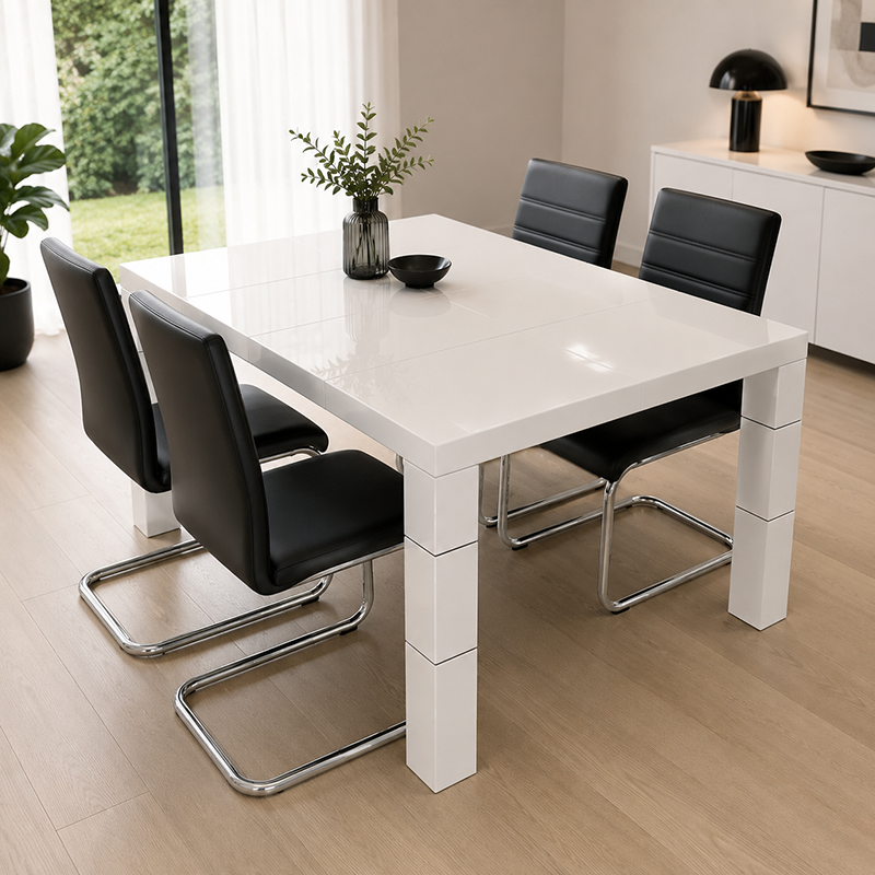 Mona High Gloss White Dining Table W120cm/150cm (White)