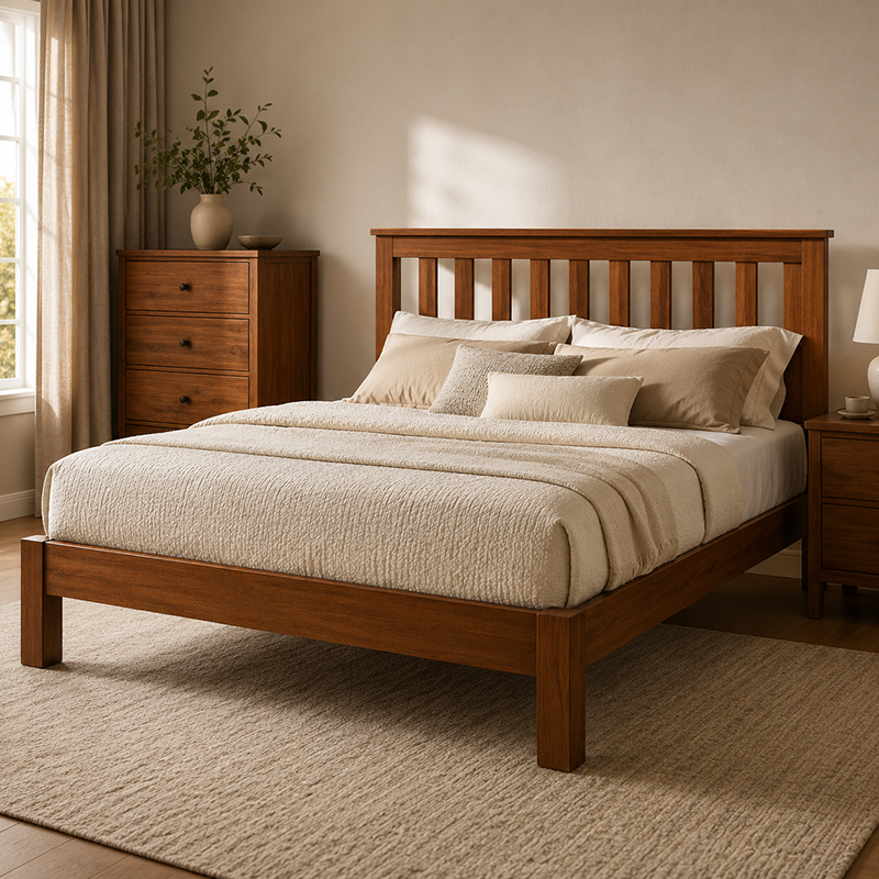 New Master Queen Bed Frame (White/Warm Honey/Black)