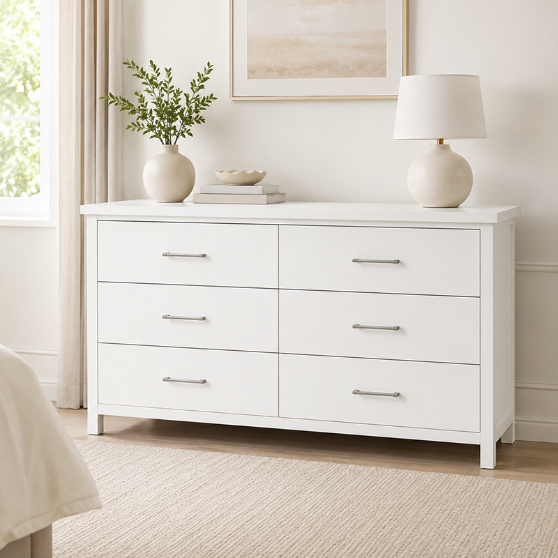 New Master 6 Drw Dresser & Mirror (White) 1290mm