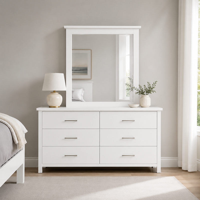 New Master 6 Drw Dresser & Mirror (White) 1290mm