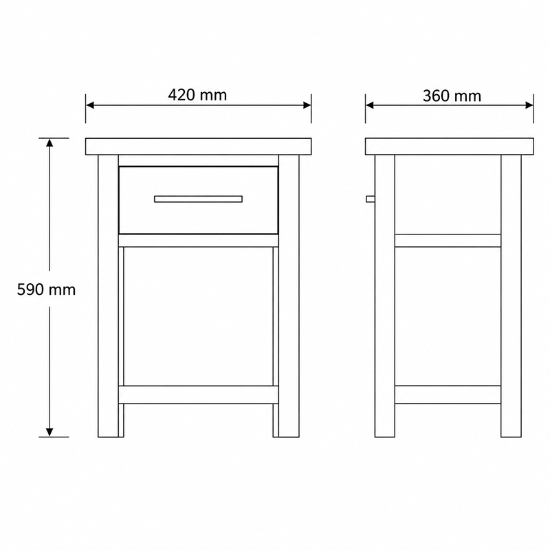 New Master Bedside Table 1 Drawer (White/Warm Honey/Black) 420mm