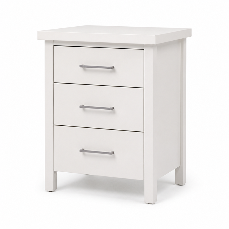 New Master 3 Drawer Bedside Table White 500mm