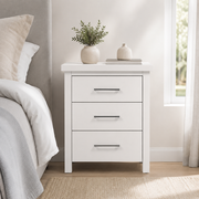 New Master 3 Drawer Bedside Table White 500mm