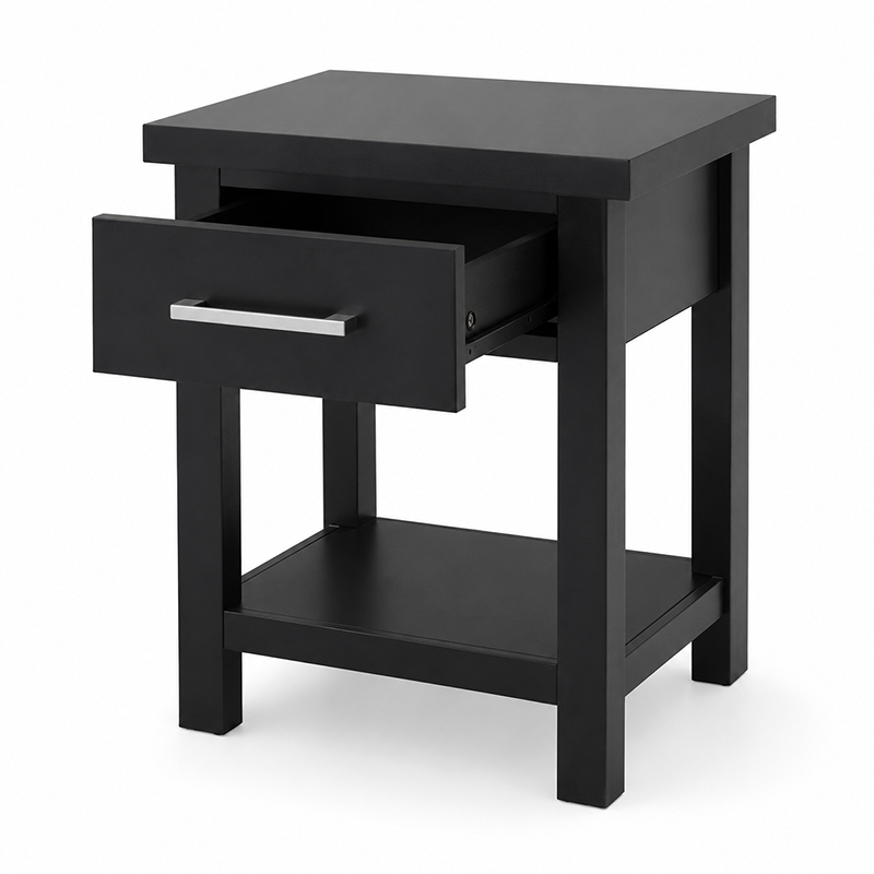 New Master Bedside Table 1 Drawer (White/Warm Honey/Black) 420mm