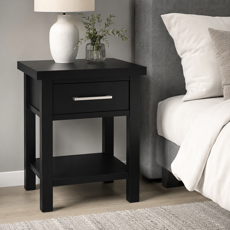 New Master Bedside Table 1 Drawer (White/Warm Honey/Black) 420mm