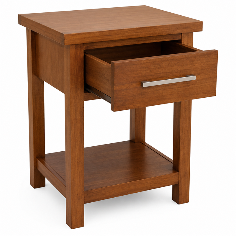 New Master Bedside Table 1 Drawer (White/Warm Honey/Black) 420mm