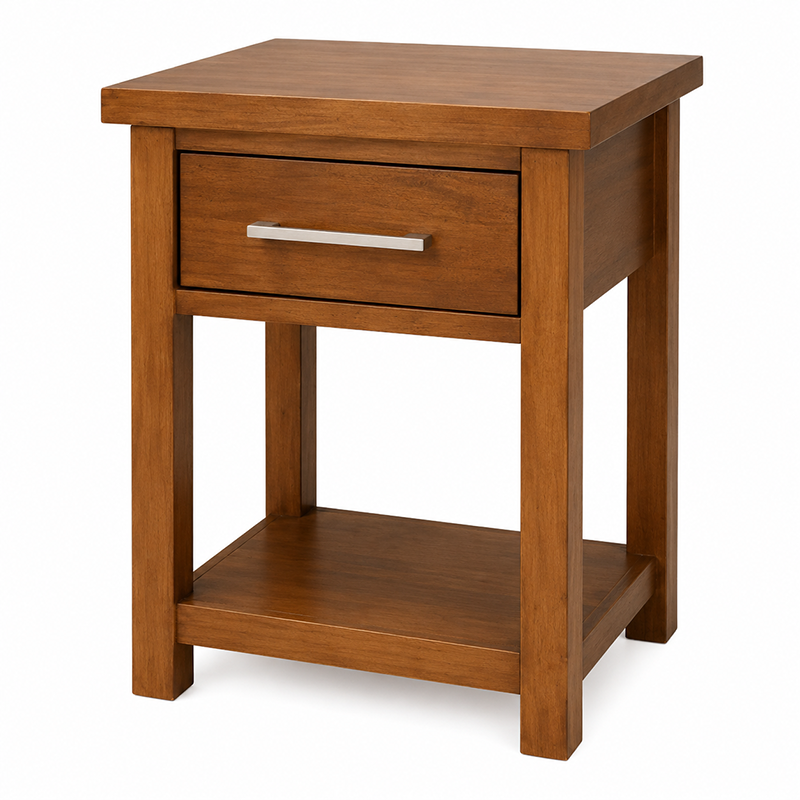 New Master Bedside Table 1 Drawer (White/Warm Honey/Black) 420mm