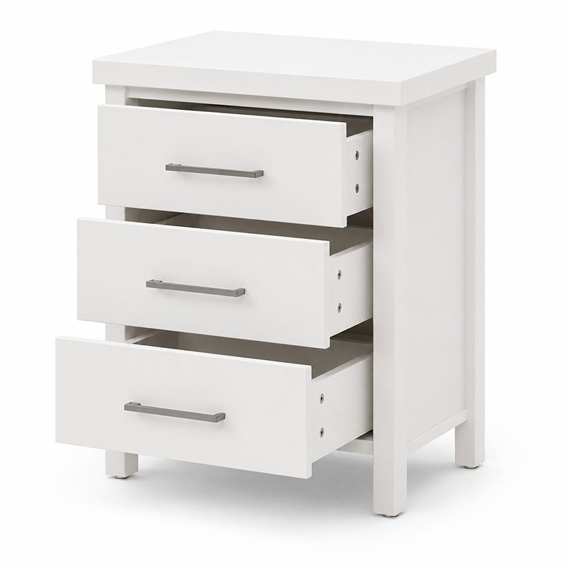 New Master 3 Drawer Bedside Table White 500mm