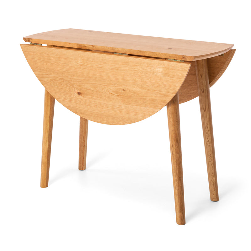 Nordik Solid Oak Drop-Leaf Round Dining Table 100cm