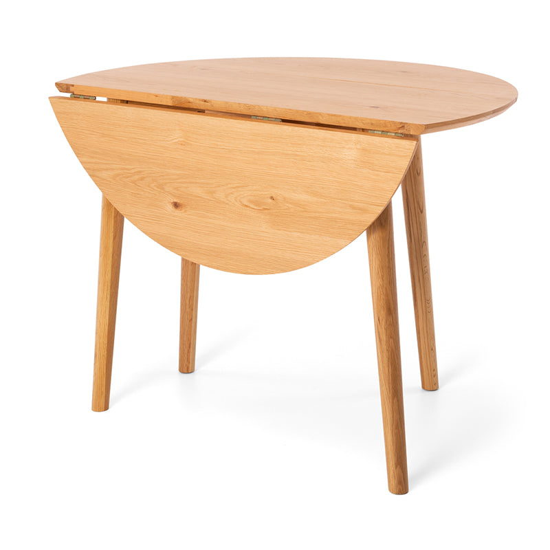 Nordik Solid Oak Drop-Leaf Round Dining Table 100cm