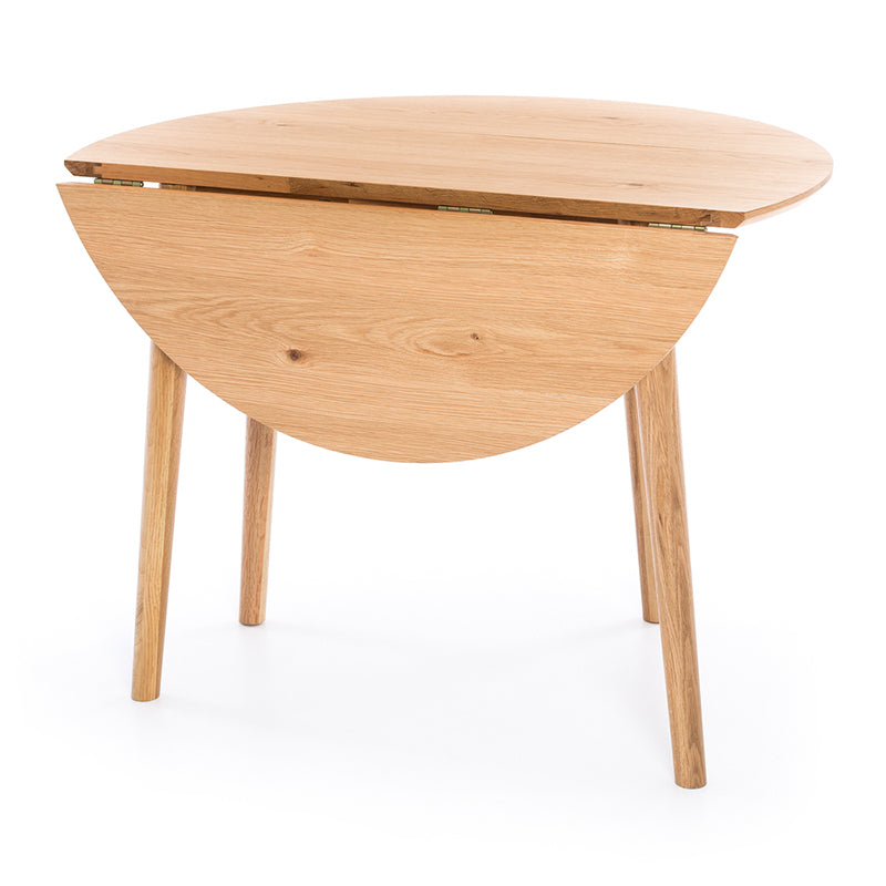 Nordik Solid Oak Drop-Leaf Round Dining Table 100cm