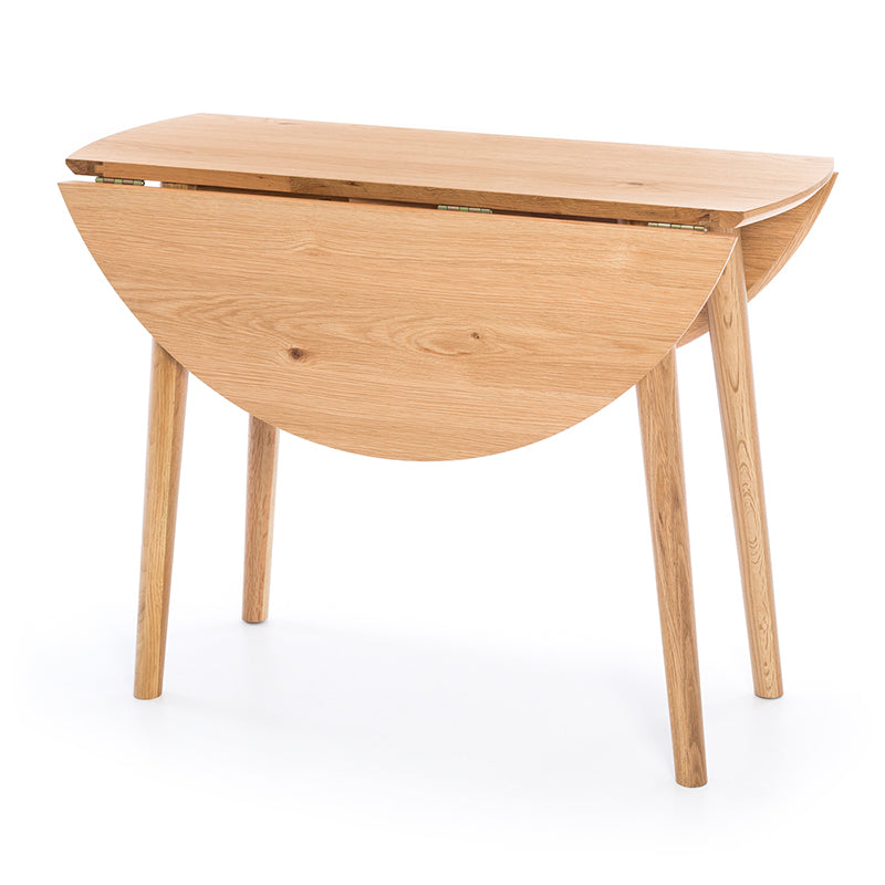 Nordik Solid Oak Drop-Leaf Round Dining Table 100cm