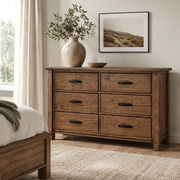 Oberon Dresser 6 Drawer Solid Wood Solid Pine Rustic Walnut Colour 135cm