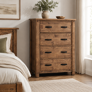 Oberon Tallboy Solid Wood Solid Pine Rustic Walnut Colour 98cm