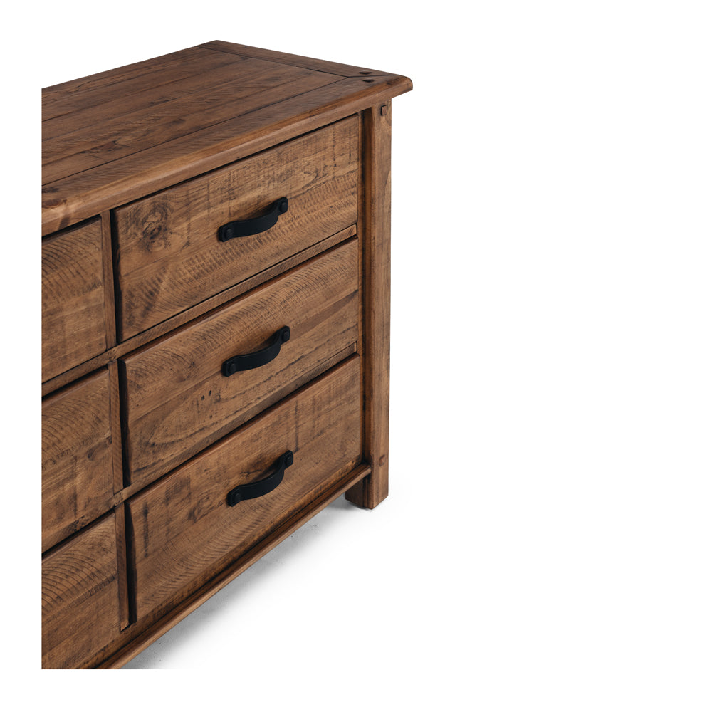 Oberon Dresser 6 Drawer Solid Wood Solid Pine Rustic Walnut Colour 135cm