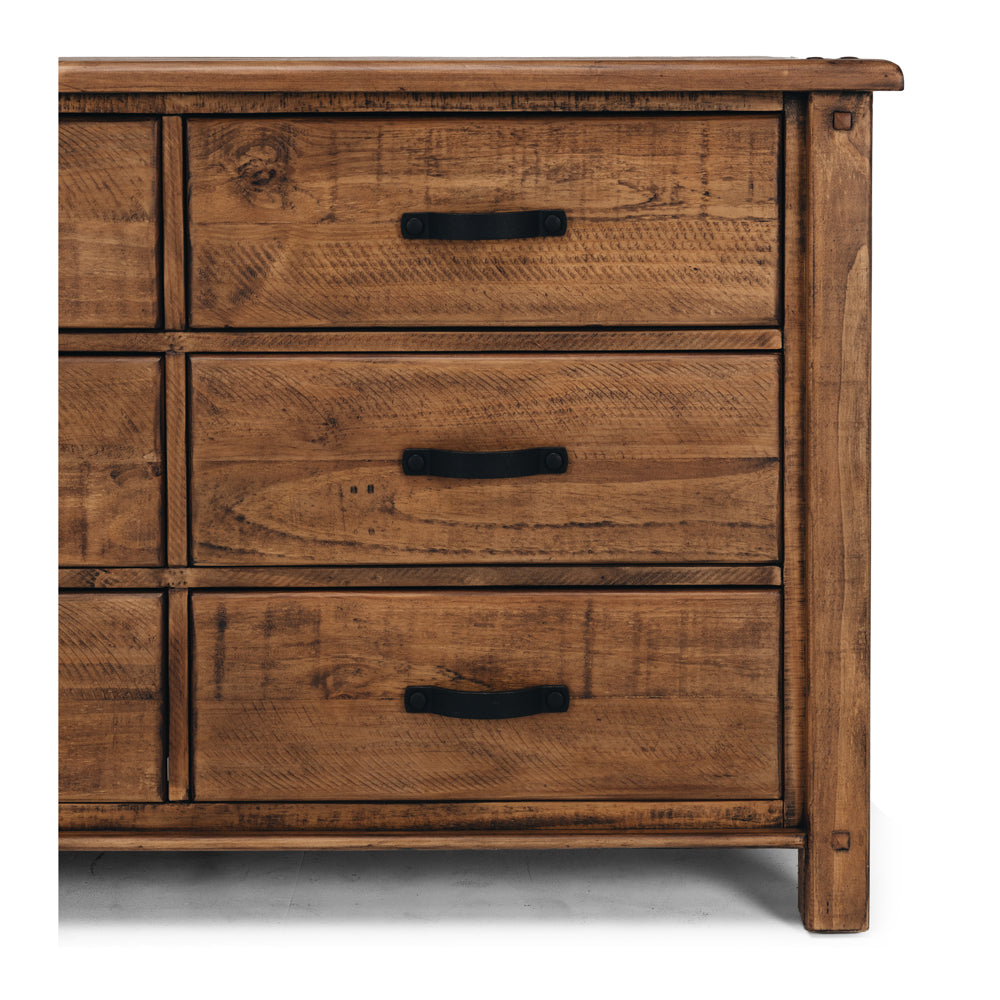 Oberon Dresser 6 Drawer Solid Wood Solid Pine Rustic Walnut Colour 135cm