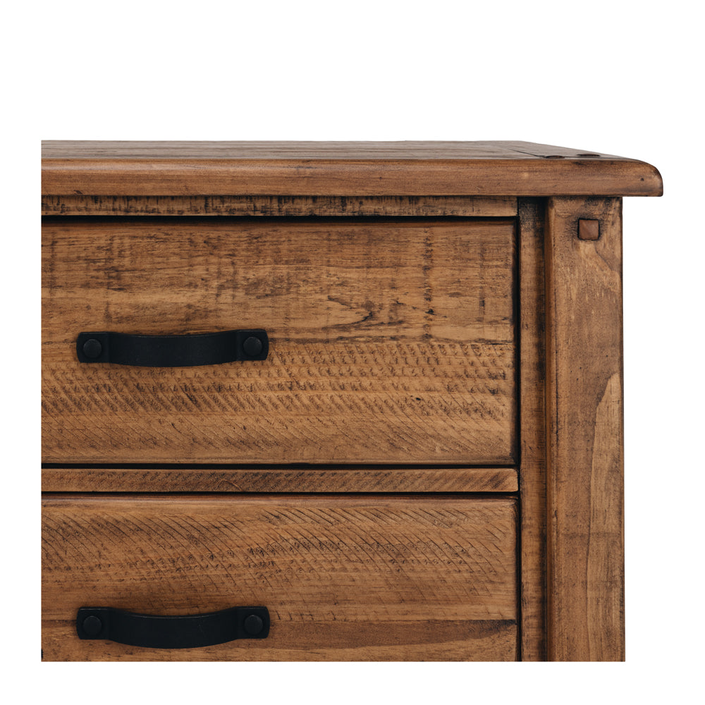 Oberon Dresser 6 Drawer Solid Wood Solid Pine Rustic Walnut Colour 135cm