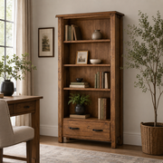 Oberon Bookcase Display Cabinet Solid Wood Solid Pine Rustic Walnut Colour 95cm
