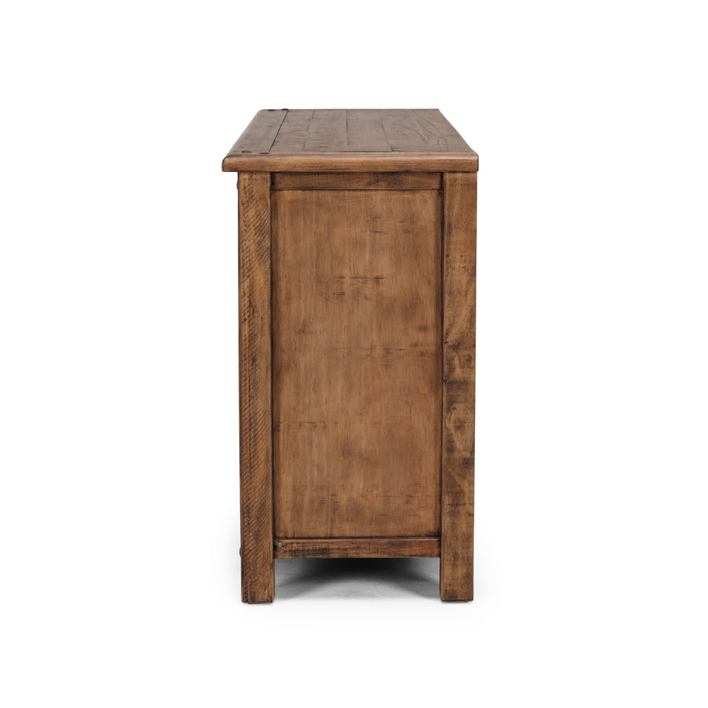 Oberon Dresser 6 Drawer Solid Wood Solid Pine Rustic Walnut Colour 135cm
