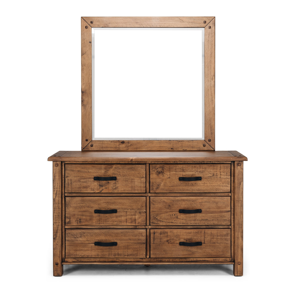 Oberon Mirror Only Solid Wood Solid Pine Rustic Walnut Colour 100cm