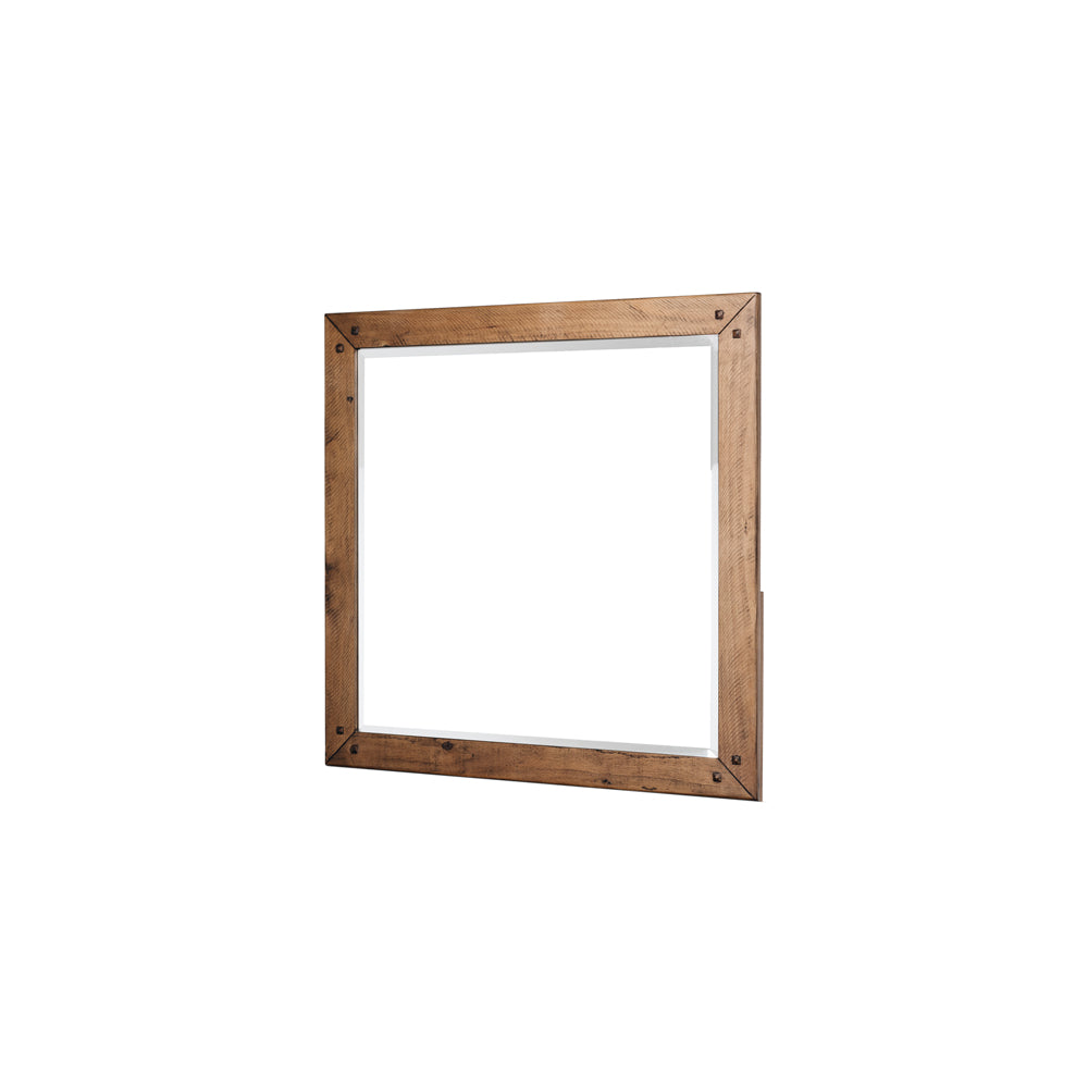 Oberon Mirror Only Solid Wood Solid Pine Rustic Walnut Colour 100cm