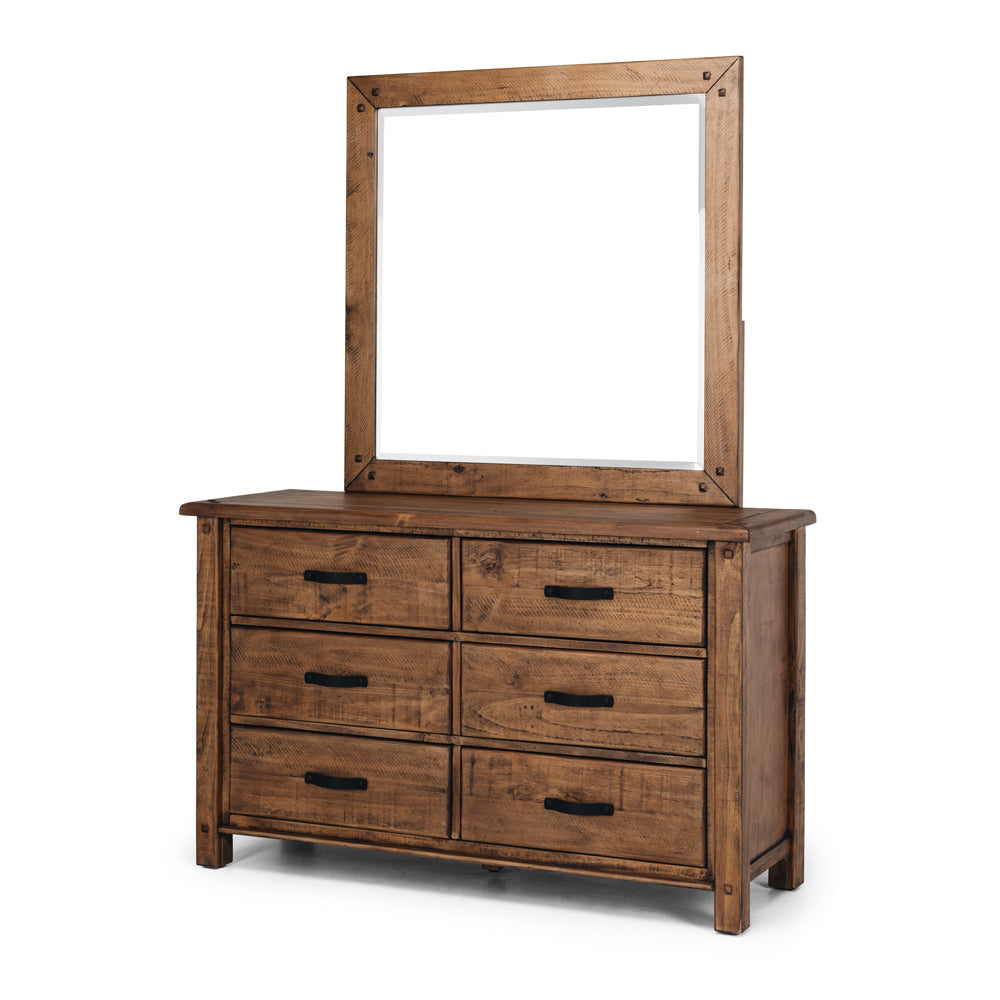 Oberon Mirror Only Solid Wood Solid Pine Rustic Walnut Colour 100cm