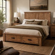 Oberon Storage Bed Frame Solid Wood Solid Pine Rustic Walnut Colour